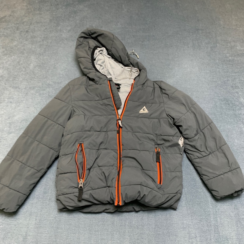 Gerry Puffer Jacket Boys 6 Gray Lined Hooded Logo Zipper Pocket Full Zip Outdoor